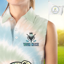 Load image into Gallery viewer, Funny Tie Dye Sleeveless Womens Golf Team Polo Shirt – Cartoon Golf Ball Golfer Shirt, Personalized Golf Family Team Shirt NHT741