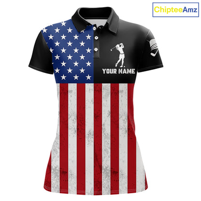 Personalized Womens Golf Polo Shirt American Flag Patriotic Golf Shirts Golf Gifts For Womens NHT746