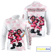 Load image into Gallery viewer, Personalized Funny Flamingo Rockstar Couple Golf Polo Shirt, Custom Name Matching Couple Golf Shirt NHT748