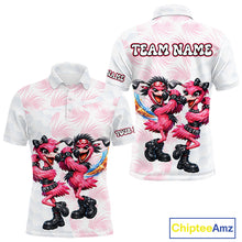 Load image into Gallery viewer, Personalized Funny Flamingo Rockstar Couple Golf Polo Shirt, Custom Name Matching Couple Golf Shirt NHT748