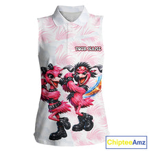 Load image into Gallery viewer, Personalized Funny Flamingo Rockstar Couple Sleeveless Womens Golf Polo Shirt, Custom Name Matching Couple Golf Shirt NHT748