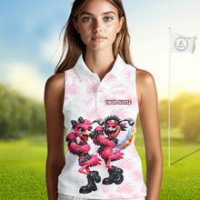 Load image into Gallery viewer, Personalized Funny Flamingo Rockstar Couple Sleeveless Womens Golf Polo Shirt, Custom Name Matching Couple Golf Shirt NHT748