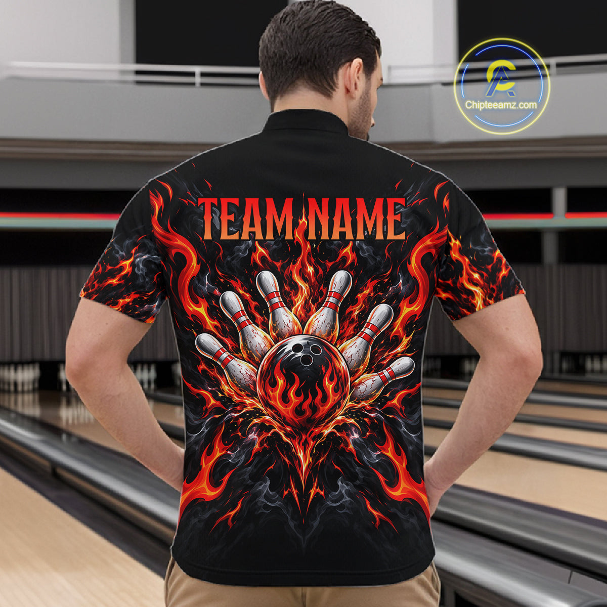 Personalized Red Grim Reaper Flaming Bowling Ball Polo Shirt, Flaming Skull Bowling Team Jersey Men NHT1527