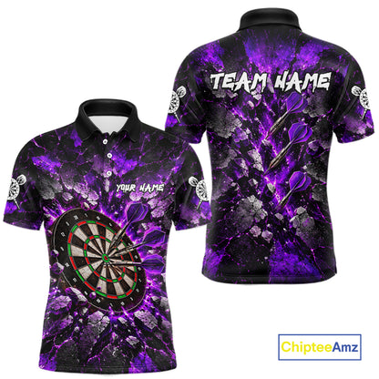 Purple Lightning Darts Polo Shirt For Men Custom Crack Rock Dartboard Team Tournament Jersey NHT1713