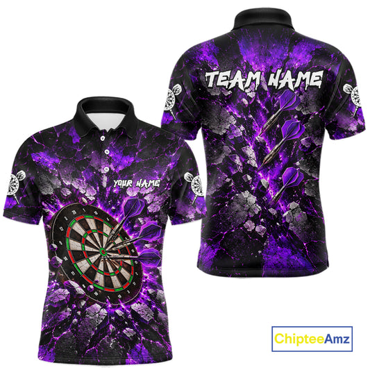 Purple Lightning Darts Polo Shirt For Men Custom Crack Rock Dartboard Team Tournament Jersey NHT1713