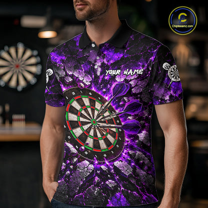 Purple Lightning Darts Polo Shirt For Men Custom Crack Rock Dartboard Team Tournament Jersey NHT1713