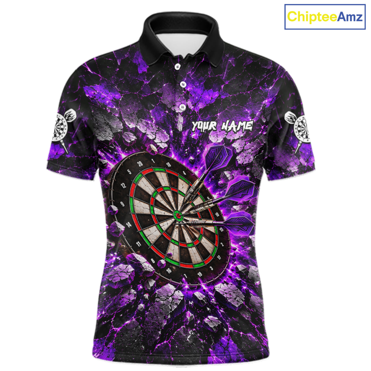 Purple Lightning Darts Polo Shirt For Men Custom Crack Rock Dartboard Team Tournament Jersey NHT1713