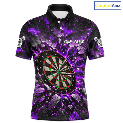 Purple Lightning Darts Polo Shirt For Men Custom Crack Rock Dartboard Team Tournament Jersey NHT1713
