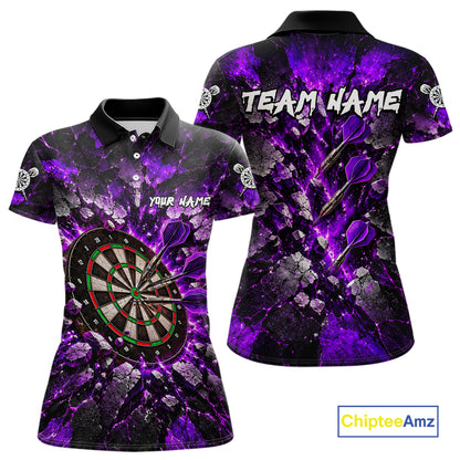 Purple Lightning Darts Polo Shirt For Women Custom Crack Rock Dartboard Team Tournament Jersey NHT1713