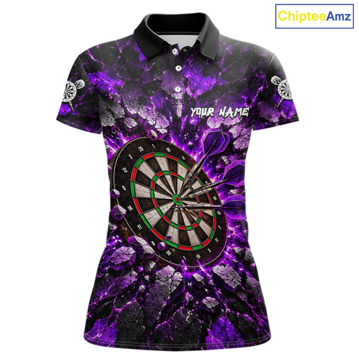 Purple Lightning Darts Polo Shirt For Women Custom Crack Rock Dartboard Team Tournament Jersey NHT1713
