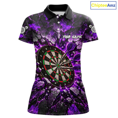 Purple Lightning Darts Polo Shirt For Women Custom Crack Rock Dartboard Team Tournament Jersey NHT1713