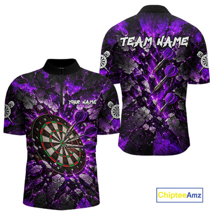 Purple Lightning Darts Polo Shirt For Men Custom Crack Rock Dartboard Team Tournament Jersey NHT1713
