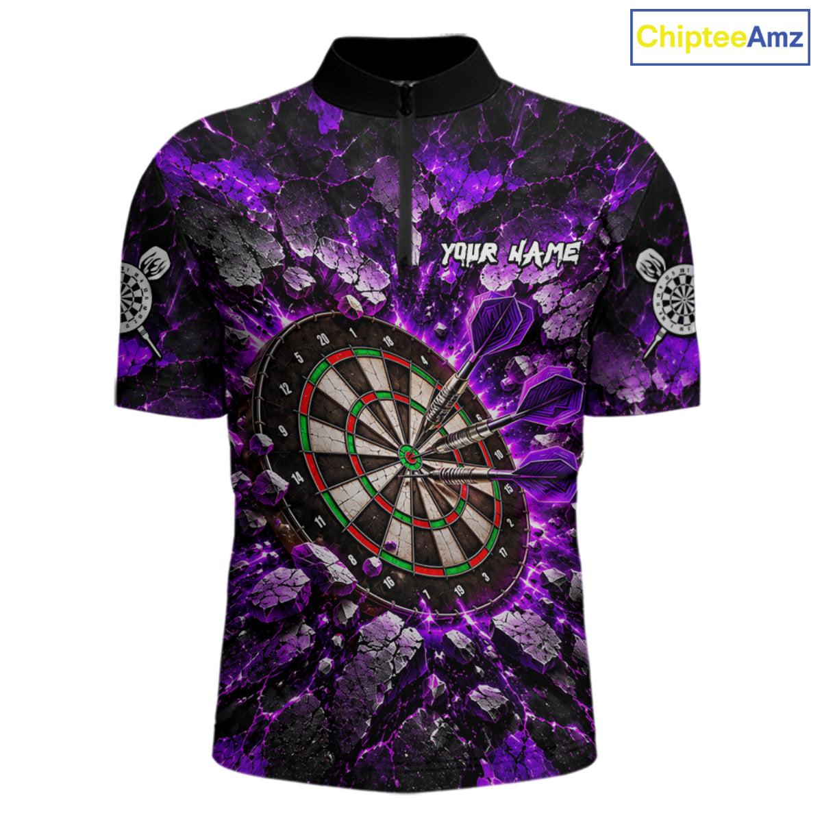 Purple Lightning Darts Polo Shirt For Men Custom Crack Rock Dartboard Team Tournament Jersey NHT1713