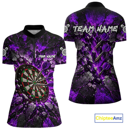 Purple Lightning Darts Polo Shirt For Women Custom Crack Rock Dartboard Team Tournament Jersey NHT1713