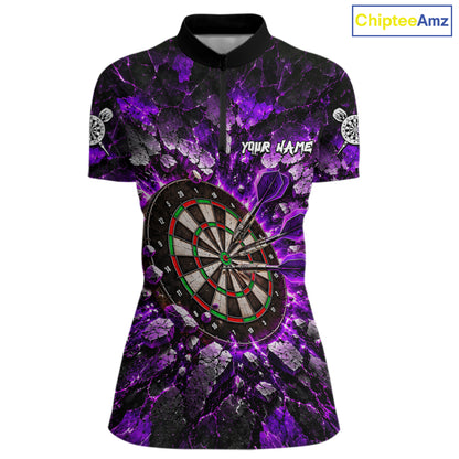 Purple Lightning Darts Polo Shirt For Women Custom Crack Rock Dartboard Team Tournament Jersey NHT1713