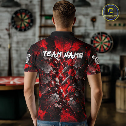 Red Lightning Darts Polo Shirt For Men Custom Crack Rock Dartboard Team Tournament Jersey NHT1714