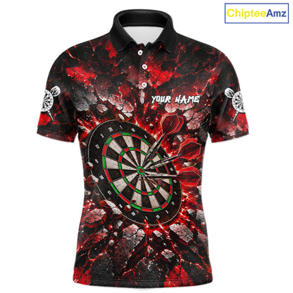 Red Lightning Darts Polo Shirt For Men Custom Crack Rock Dartboard Team Tournament Jersey NHT1714