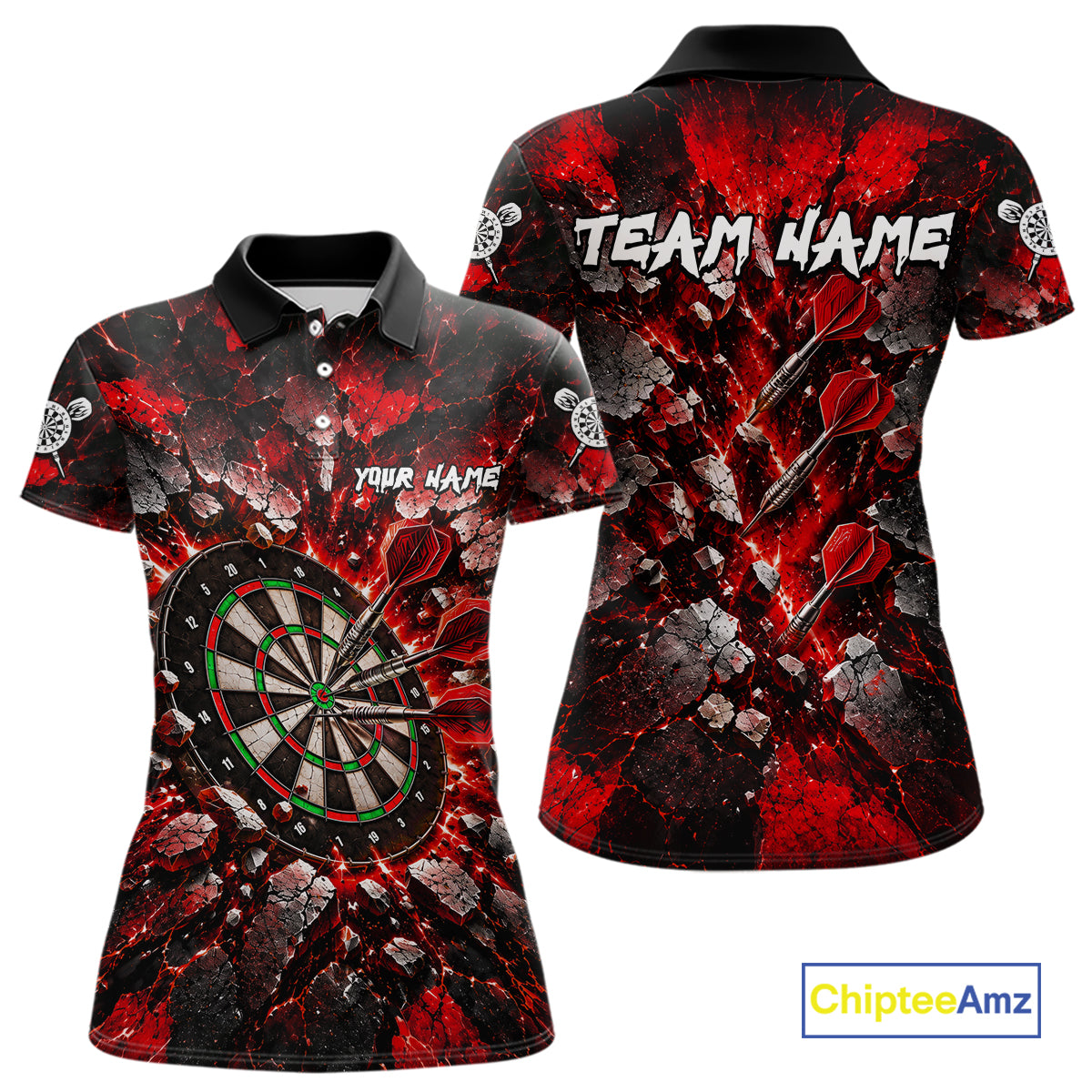 Red Lightning Darts Polo Shirt For Women Custom Crack Rock Dartboard Team Tournament Jersey NHT1714