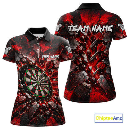 Red Lightning Darts Polo Shirt For Women Custom Crack Rock Dartboard Team Tournament Jersey NHT1714
