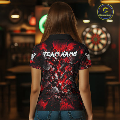 Red Lightning Darts Polo Shirt For Women Custom Crack Rock Dartboard Team Tournament Jersey NHT1714