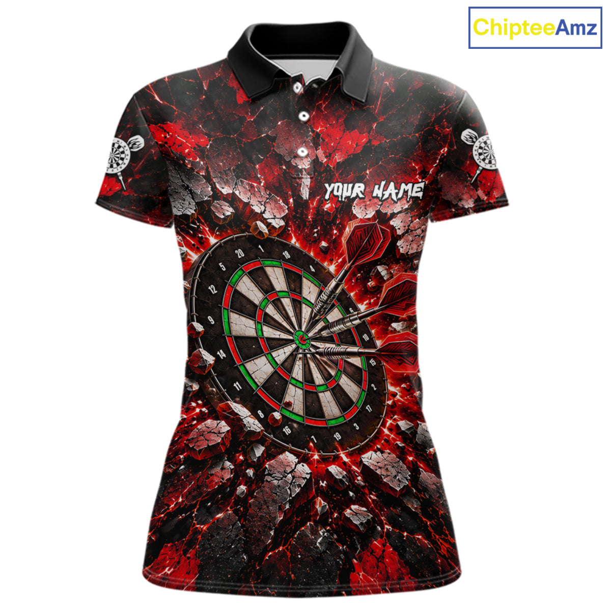 Red Lightning Darts Polo Shirt For Women Custom Crack Rock Dartboard Team Tournament Jersey NHT1714