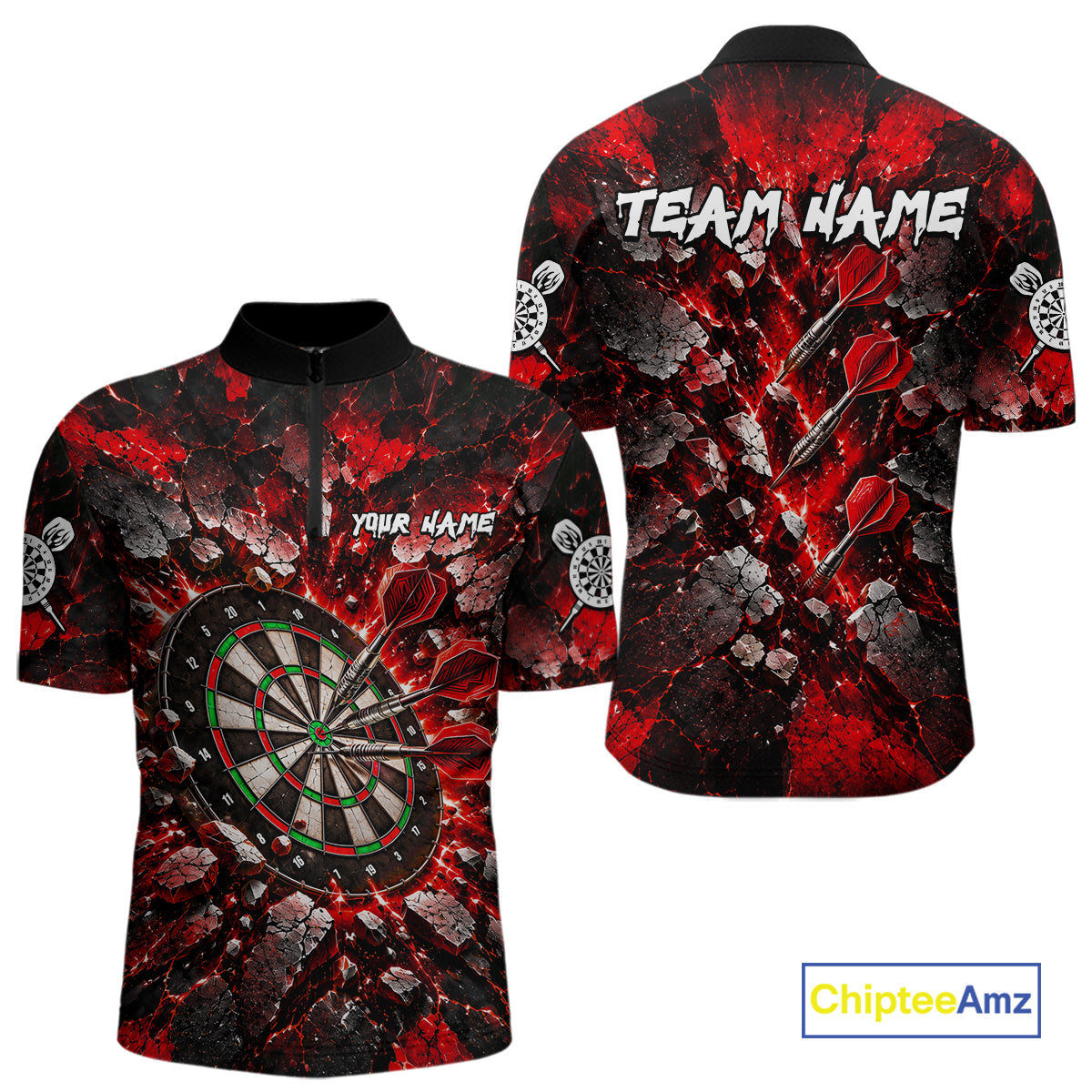Red Lightning Darts Polo Shirt For Men Custom Crack Rock Dartboard Team Tournament Jersey NHT1714