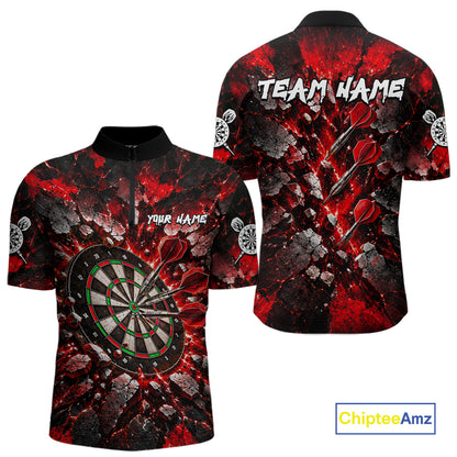 Red Lightning Darts Polo Shirt For Men Custom Crack Rock Dartboard Team Tournament Jersey NHT1714