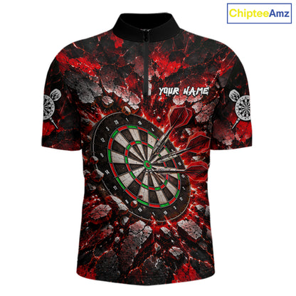 Red Lightning Darts Polo Shirt For Men Custom Crack Rock Dartboard Team Tournament Jersey NHT1714