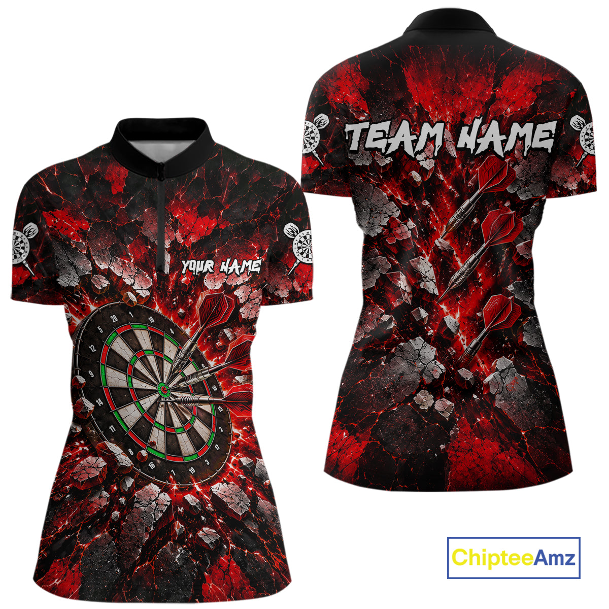 Red Lightning Darts Polo Shirt For Women Custom Crack Rock Dartboard Team Tournament Jersey NHT1714