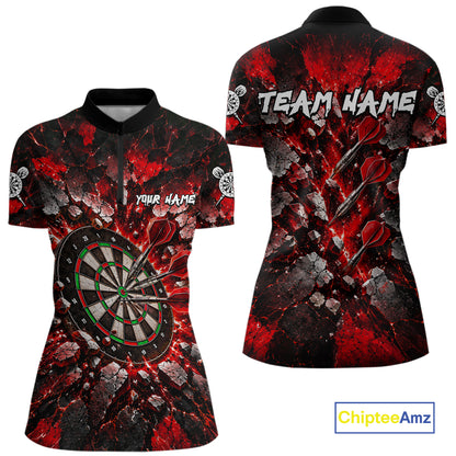 Red Lightning Darts Polo Shirt For Women Custom Crack Rock Dartboard Team Tournament Jersey NHT1714