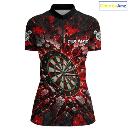 Red Lightning Darts Polo Shirt For Women Custom Crack Rock Dartboard Team Tournament Jersey NHT1714