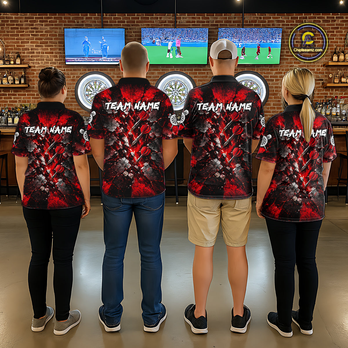 Red Lightning Darts Polo Shirt For Men Custom Crack Rock Dartboard Team Tournament Jersey NHT1714