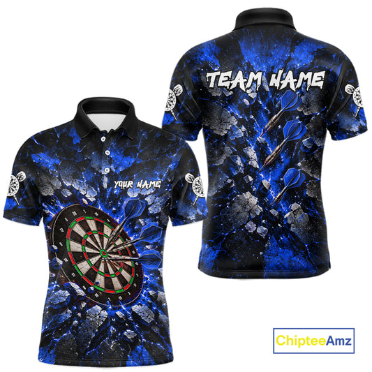 Blue Lightning Darts Polo Shirt For Men Custom Crack Rock Dartboard Team Tournament Jersey NHT1715