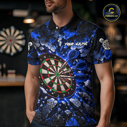 Blue Lightning Darts Polo Shirt For Men Custom Crack Rock Dartboard Team Tournament Jersey NHT1715