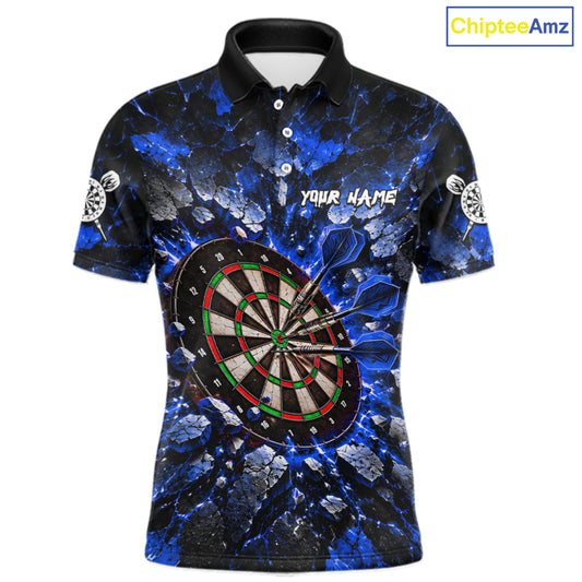 Blue Lightning Darts Polo Shirt For Men Custom Crack Rock Dartboard Team Tournament Jersey NHT1715