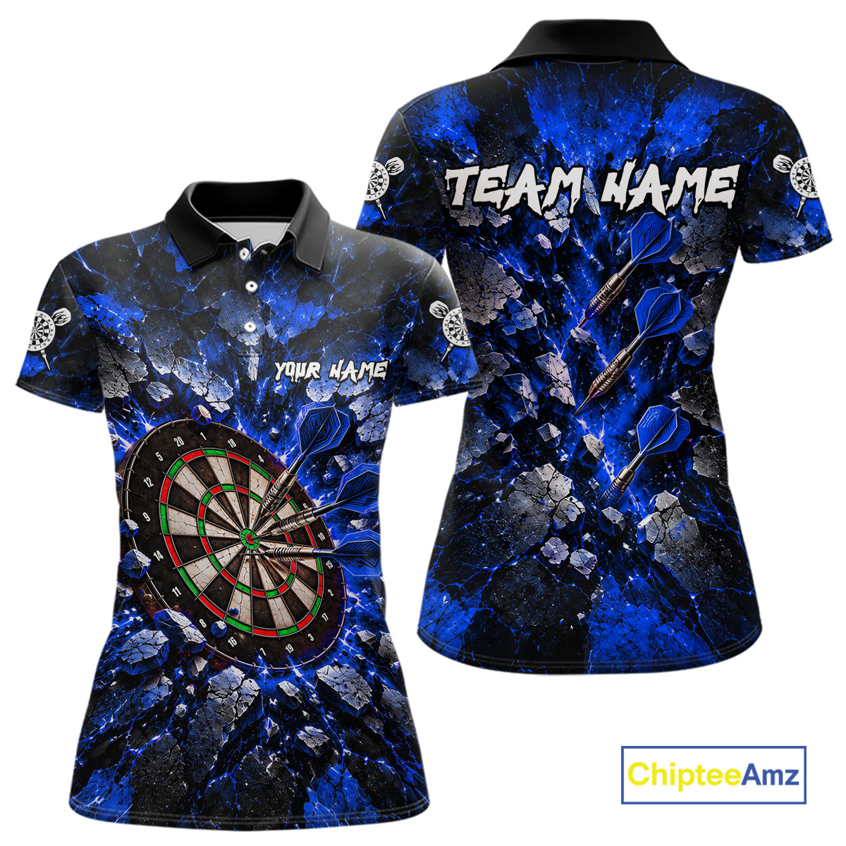 Blue Lightning Darts Polo Shirt For Women Custom Crack Rock Dartboard Team Tournament Jersey NHT1715
