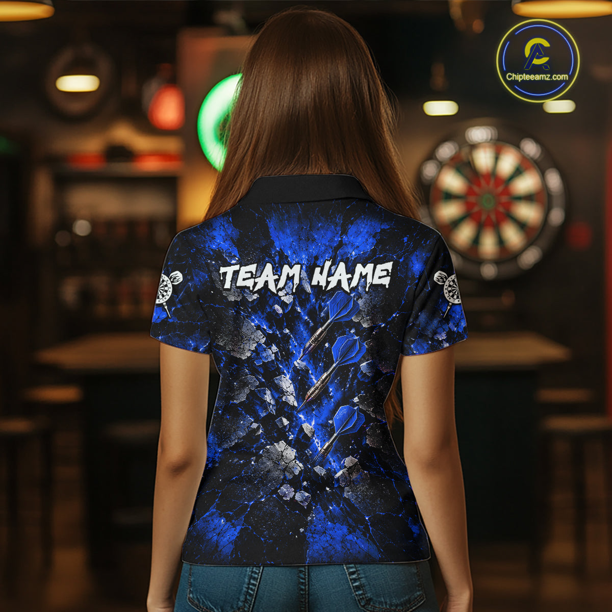 Blue Lightning Darts Polo Shirt For Women Custom Crack Rock Dartboard Team Tournament Jersey NHT1715