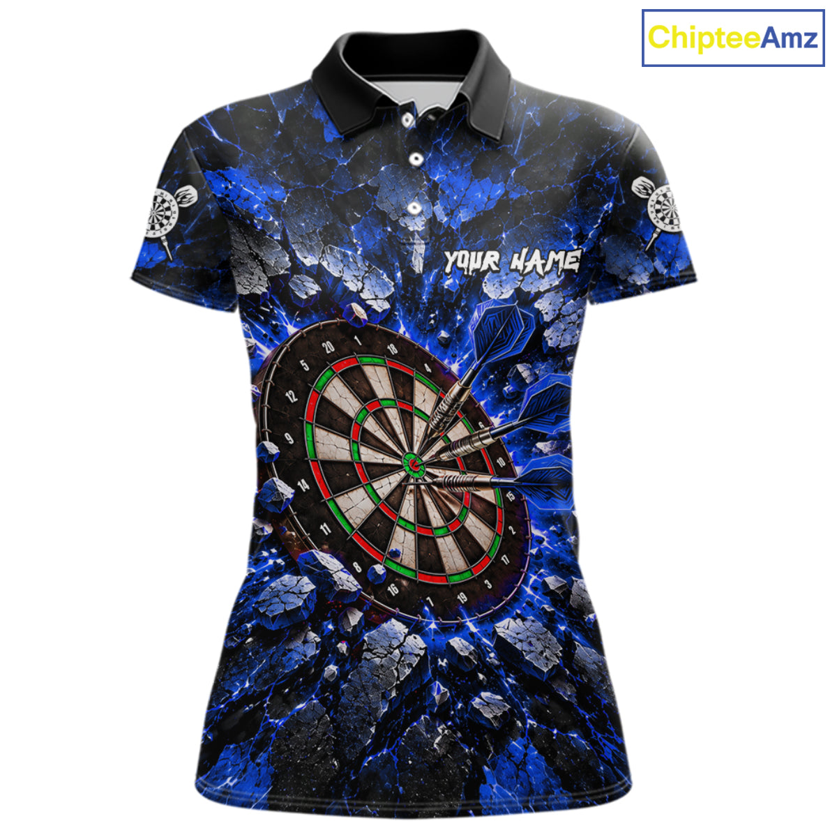 Blue Lightning Darts Polo Shirt For Women Custom Crack Rock Dartboard Team Tournament Jersey NHT1715