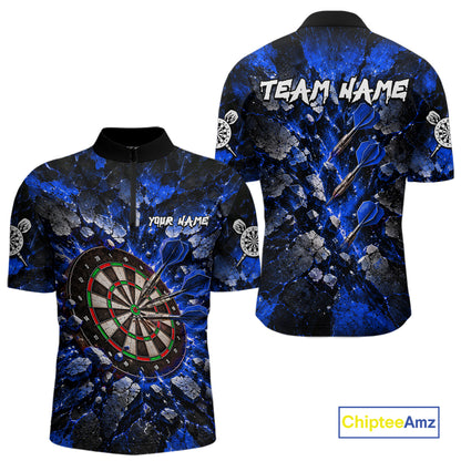 Blue Lightning Darts Polo Shirt For Men Custom Crack Rock Dartboard Team Tournament Jersey NHT1715
