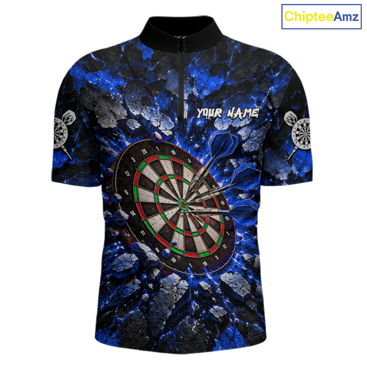 Blue Lightning Darts Polo Shirt For Men Custom Crack Rock Dartboard Team Tournament Jersey NHT1715
