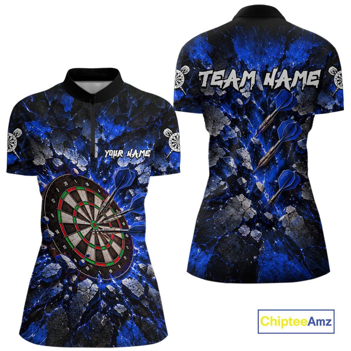 Blue Lightning Darts Polo Shirt For Women Custom Crack Rock Dartboard Team Tournament Jersey NHT1715