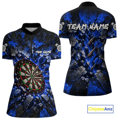 Blue Lightning Darts Polo Shirt For Women Custom Crack Rock Dartboard Team Tournament Jersey NHT1715