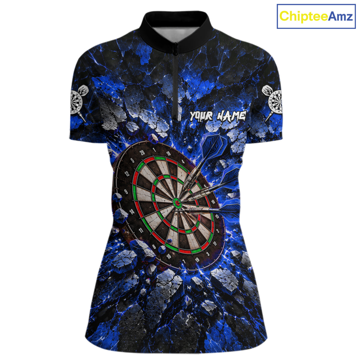 Blue Lightning Darts Polo Shirt For Women Custom Crack Rock Dartboard Team Tournament Jersey NHT1715