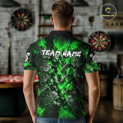 Green Lightning Darts Polo Shirt For Men Custom Crack Rock Dartboard Team Tournament Jersey NHT1716