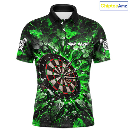 Green Lightning Darts Polo Shirt For Men Custom Crack Rock Dartboard Team Tournament Jersey NHT1716