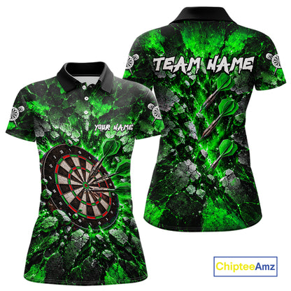 Green Lightning Darts Polo Shirt For Women Custom Crack Rock Dartboard Team Tournament Jersey NHT1716
