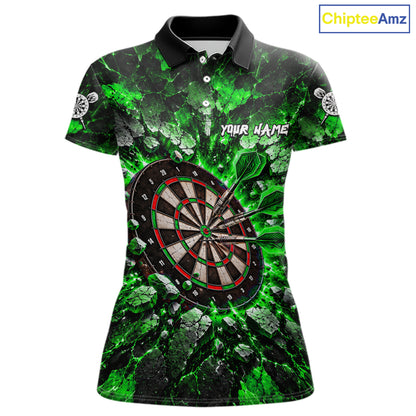 Green Lightning Darts Polo Shirt For Women Custom Crack Rock Dartboard Team Tournament Jersey NHT1716