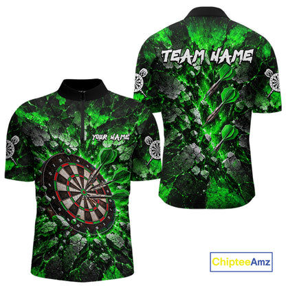 Green Lightning Darts Polo Shirt For Men Custom Crack Rock Dartboard Team Tournament Jersey NHT1716