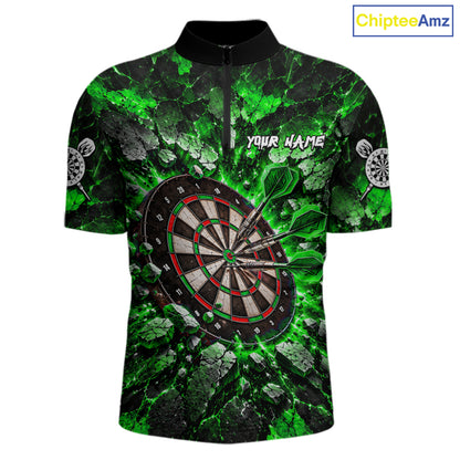 Green Lightning Darts Polo Shirt For Men Custom Crack Rock Dartboard Team Tournament Jersey NHT1716