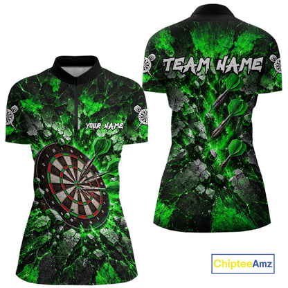 Green Lightning Darts Polo Shirt For Women Custom Crack Rock Dartboard Team Tournament Jersey NHT1716